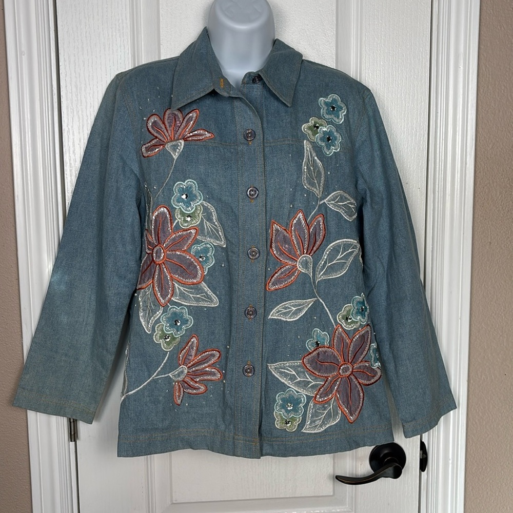 Drapers & Damon's Women's Button Up Collared Long Sleeve Beaded Jacket Size PM